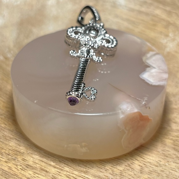 Judith Ripka Sterling Silver CZ Amethyst Fleur-de-lis Key Enhancer Pendant - Picture 10 of 16